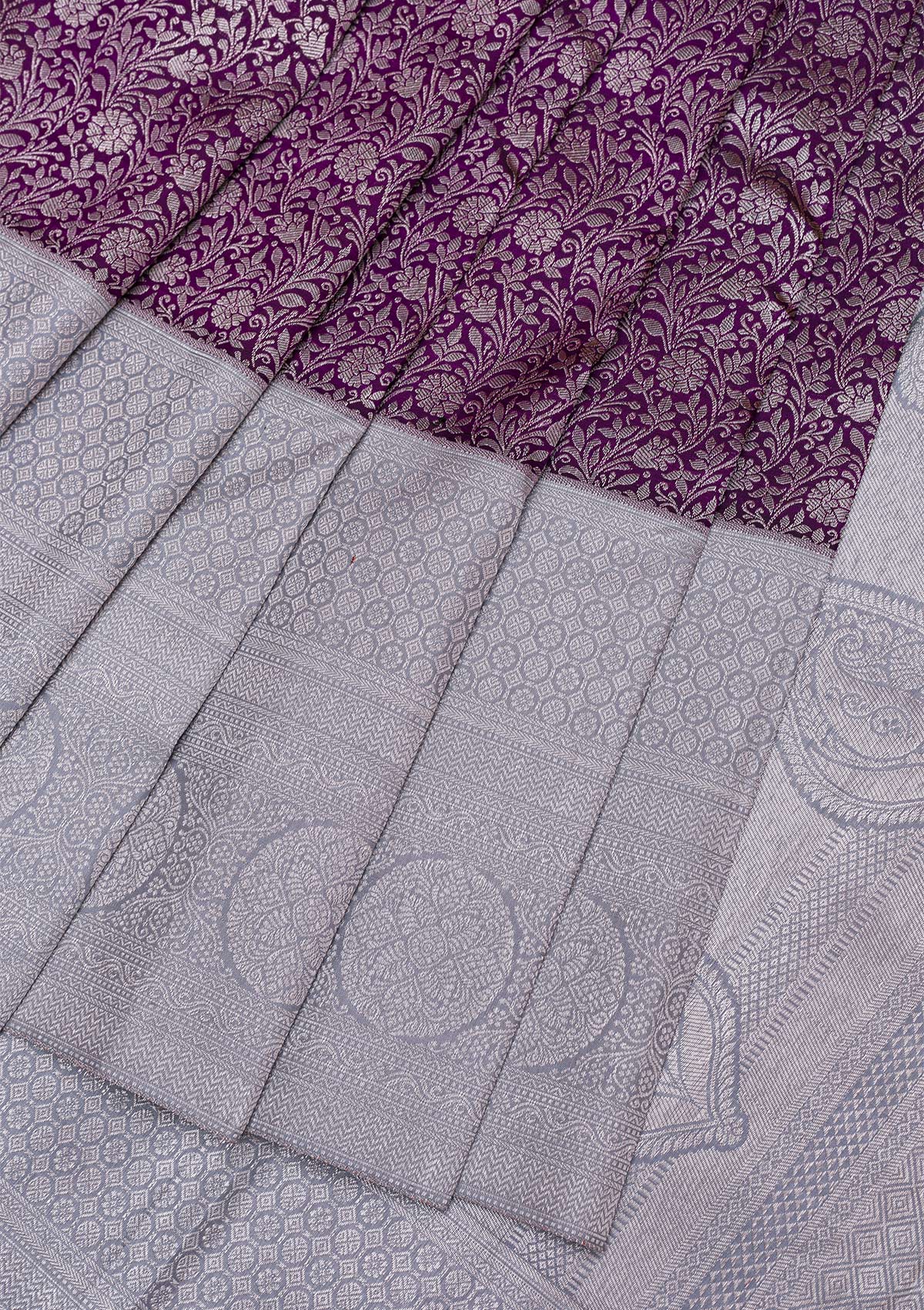 Purple Silver Zariwork Pure Silk Saree