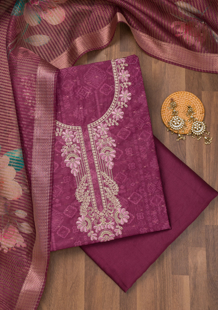 Purple Zariwork Cotton Unstitched Salwar Suit