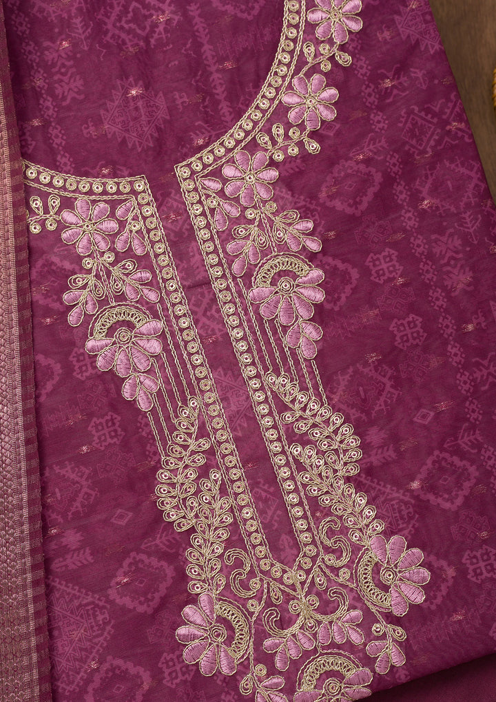 Purple Zariwork Cotton Unstitched Salwar Suit