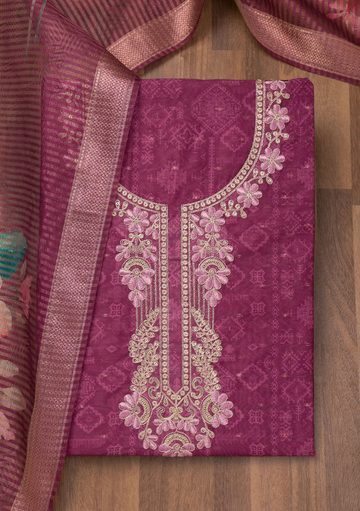 Purple Zariwork Cotton Unstitched Salwar Suit
