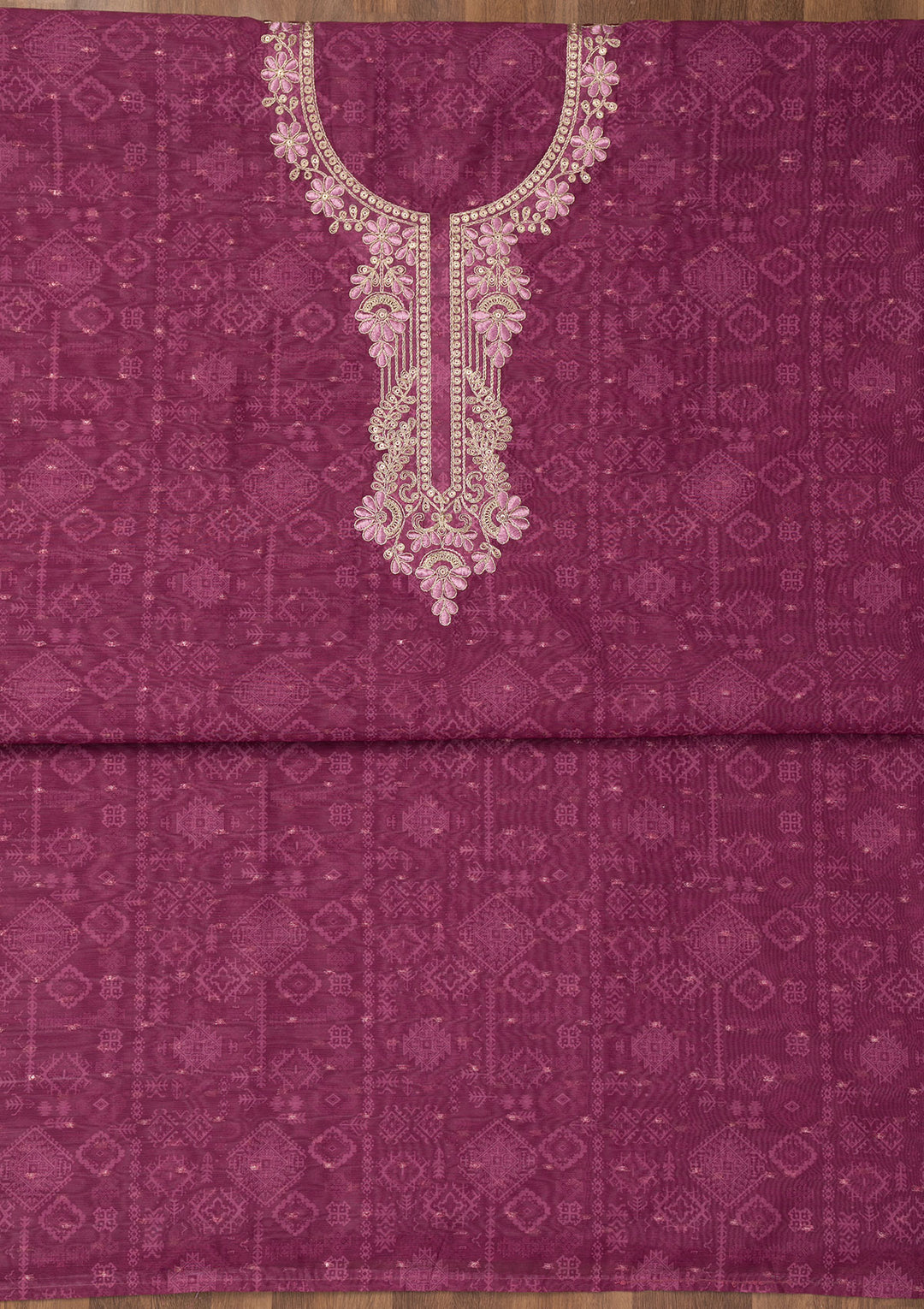 Purple Zariwork Cotton Unstitched Salwar Suit