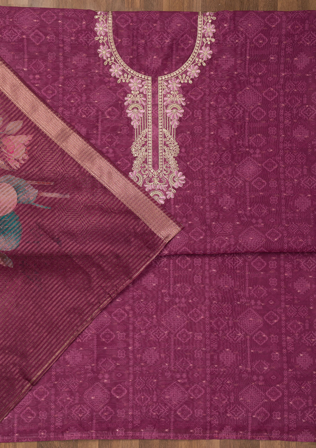 Purple Zariwork Cotton Unstitched Salwar Suit