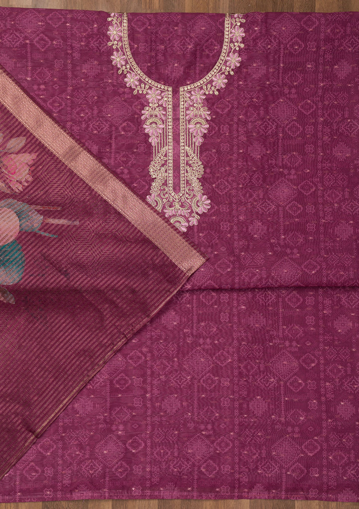 Purple Zariwork Cotton Unstitched Salwar Suit