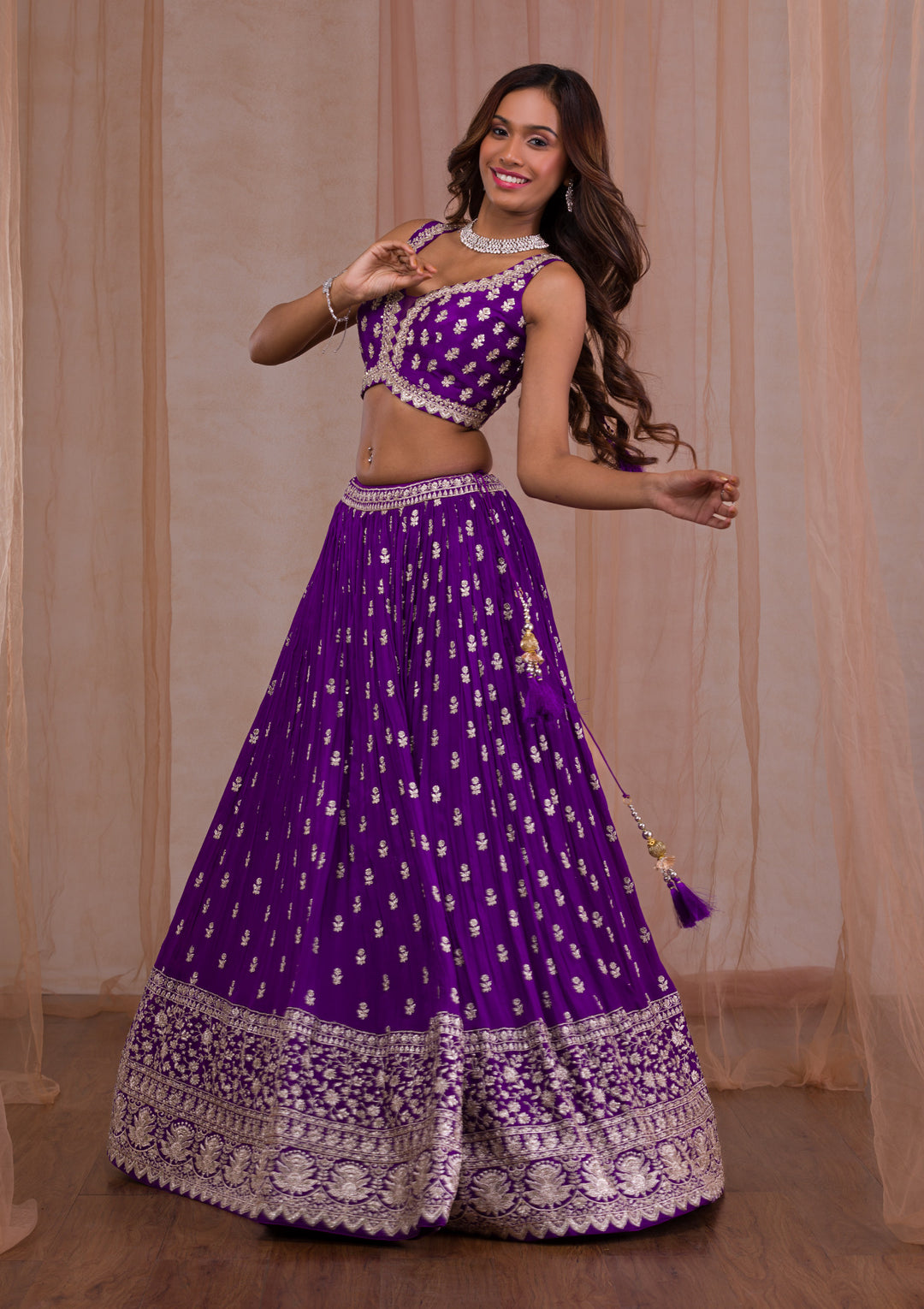 Purple Zariwork Crepe Readymade Lehenga