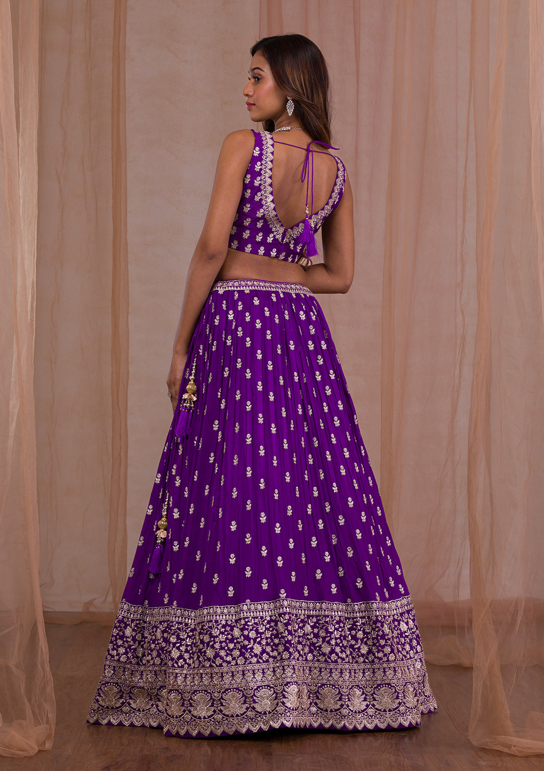 Purple Zariwork Crepe Readymade Lehenga