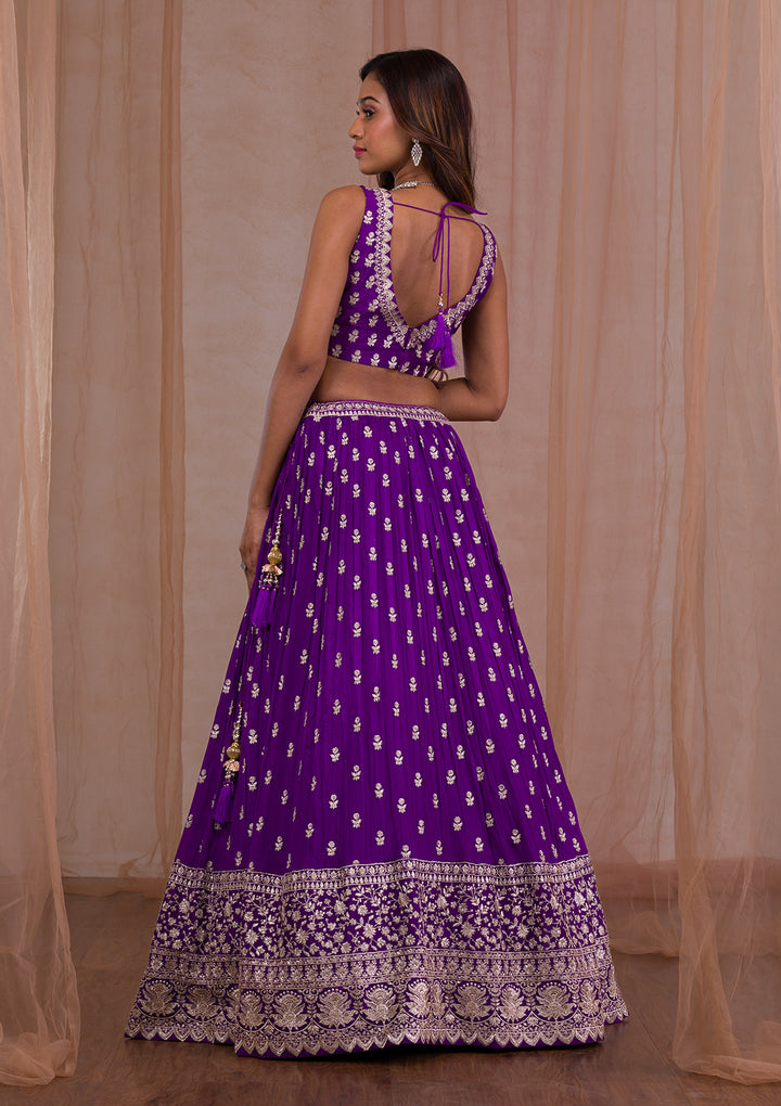 Purple Zariwork Crepe Readymade Lehenga