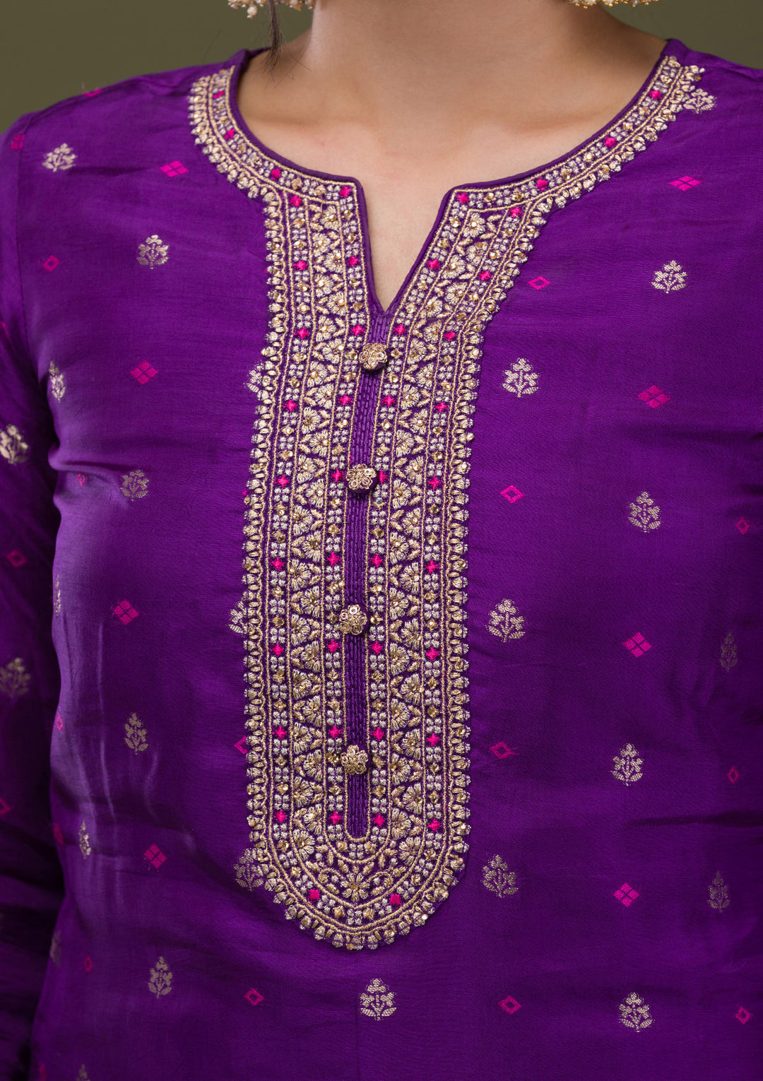 Purple Zariwork Crepe Readymade Salwar Suit