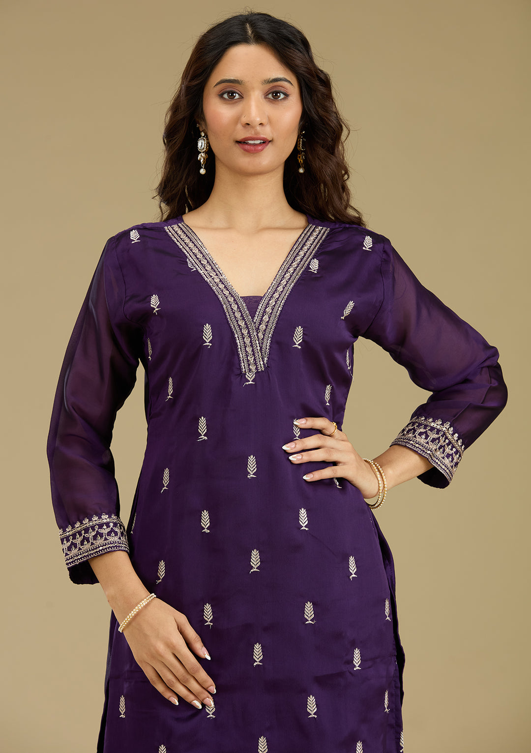 Purple Zariwork Semi Crepe Readymade Salwar Suit