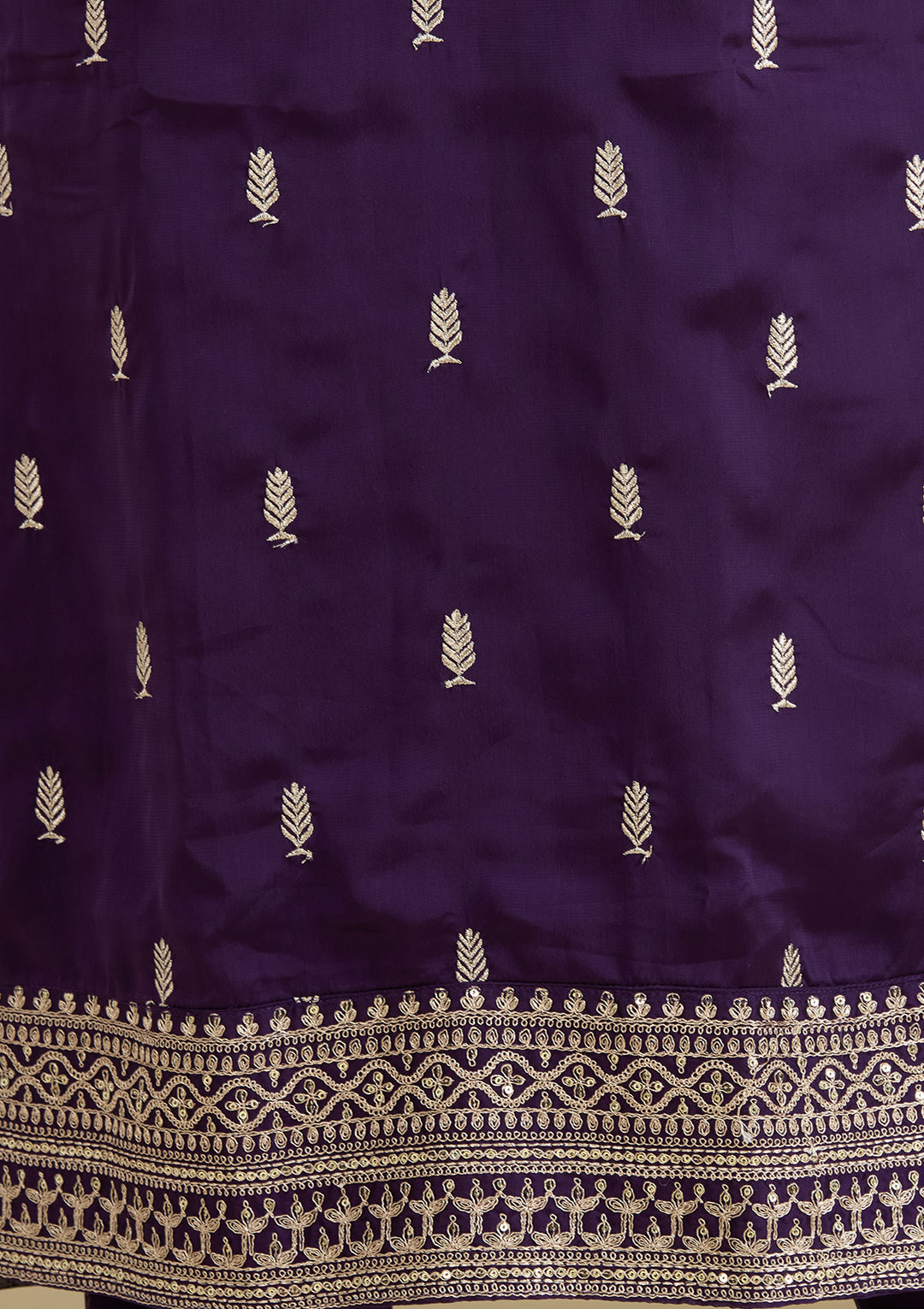 Purple Zariwork Semi Crepe Readymade Salwar Suit