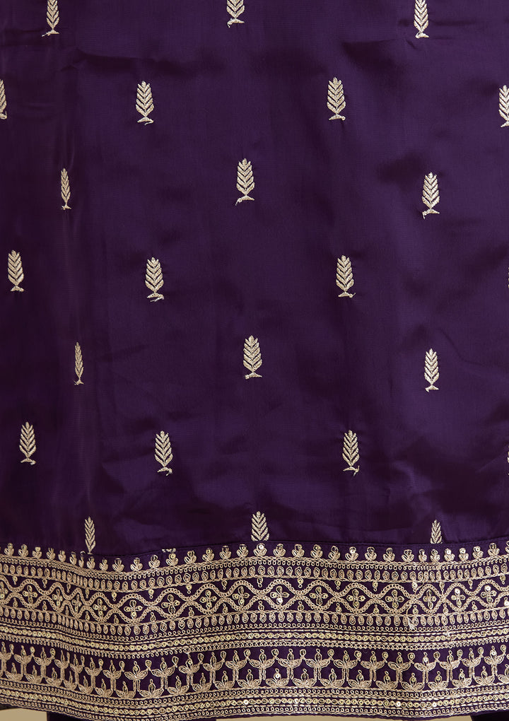 Purple Zariwork Semi Crepe Readymade Salwar Suit