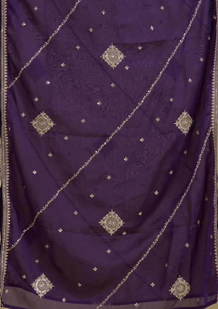 Purple Zariwork Semi Crepe Readymade Salwar Suit
