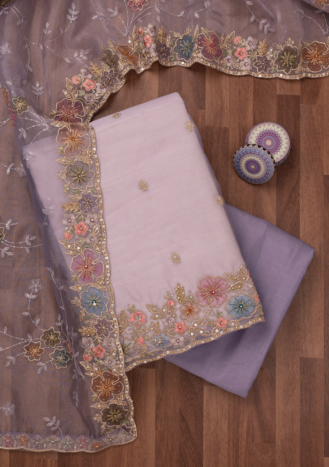 Purple Zariwork Semi Crepe Unstitched Salwar Suit