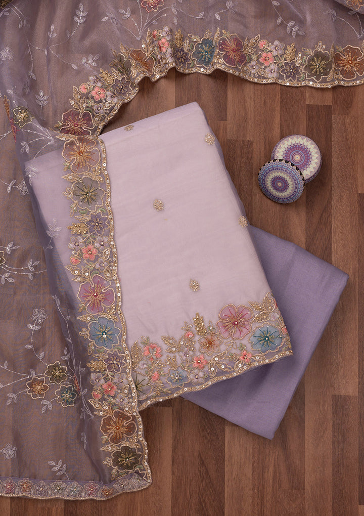 Purple Zariwork Semi Crepe Unstitched Salwar Suit