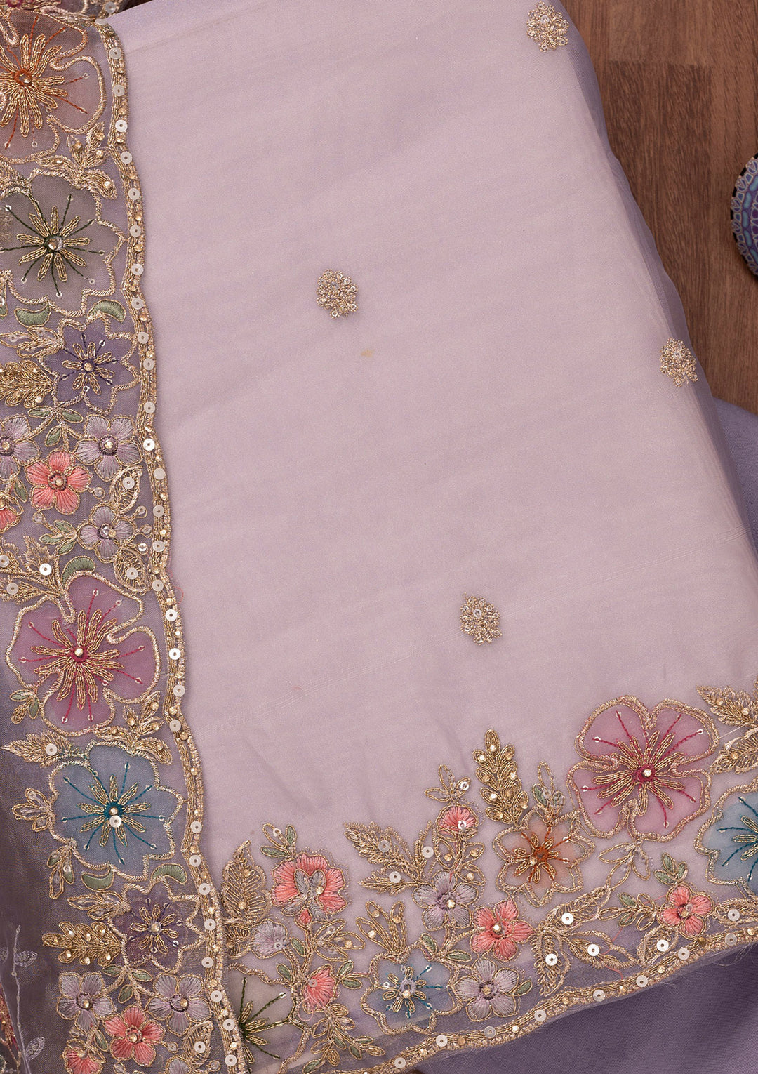 Purple Zariwork Semi Crepe Unstitched Salwar Suit