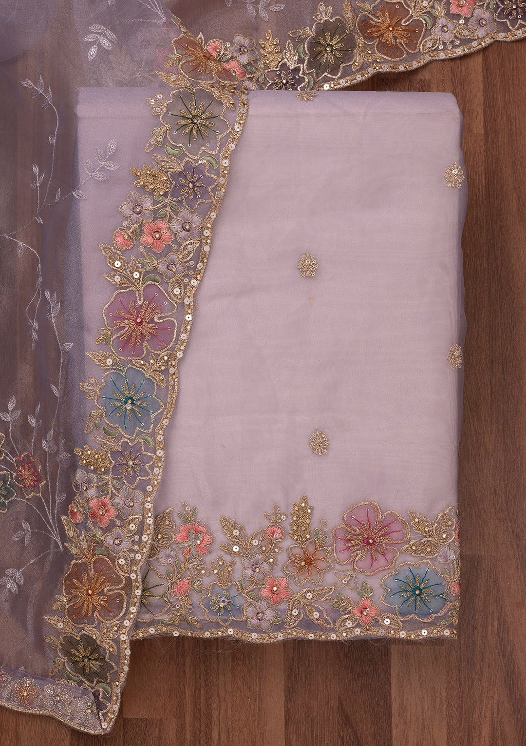 Purple Zariwork Semi Crepe Unstitched Salwar Suit