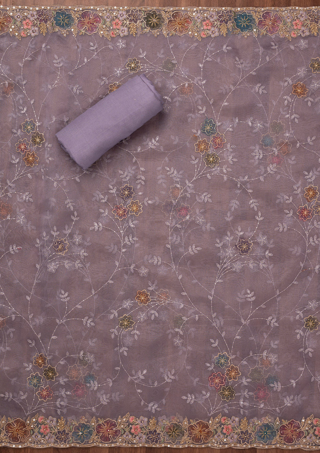 Purple Zariwork Semi Crepe Unstitched Salwar Suit