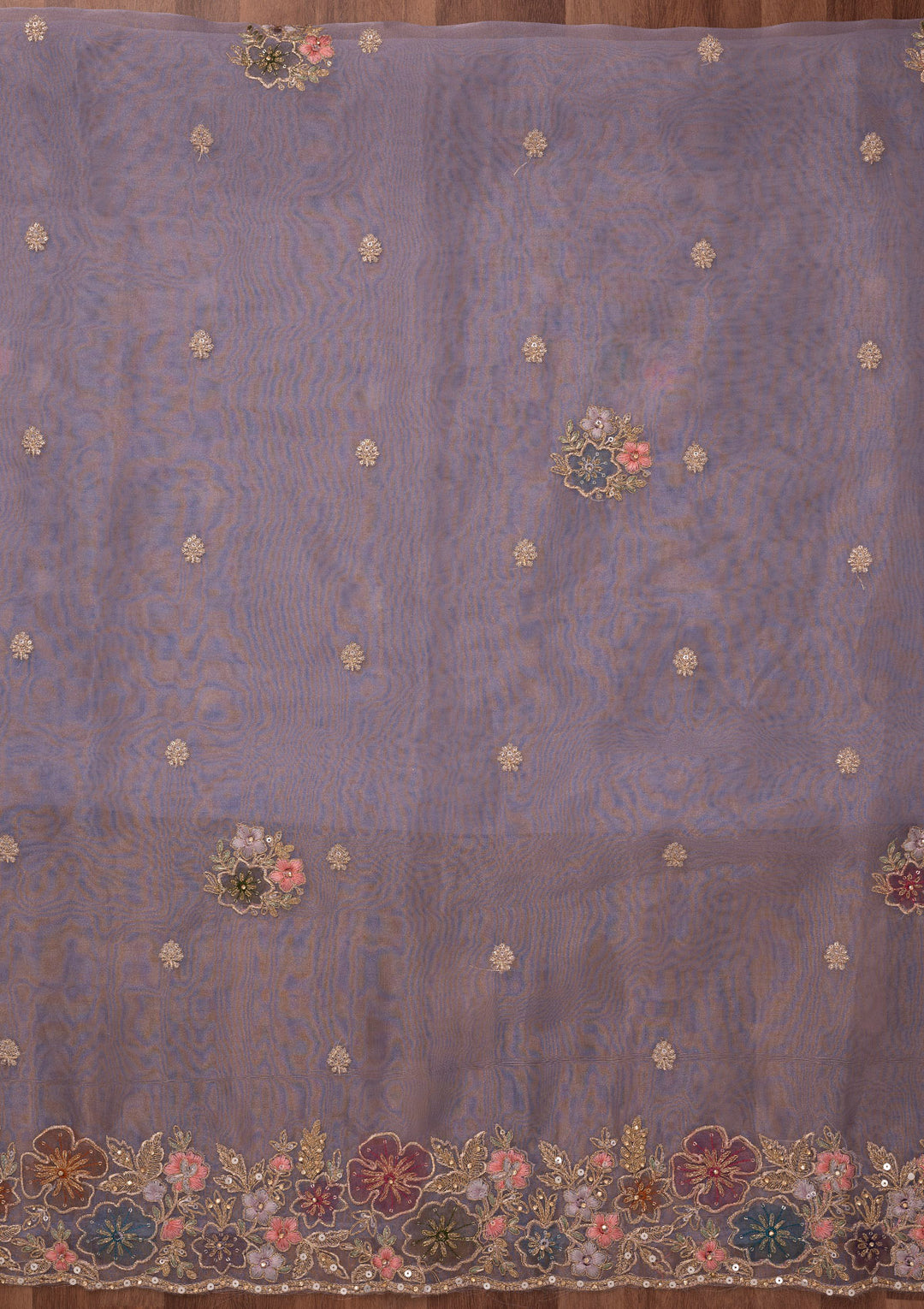 Purple Zariwork Semi Crepe Unstitched Salwar Suit