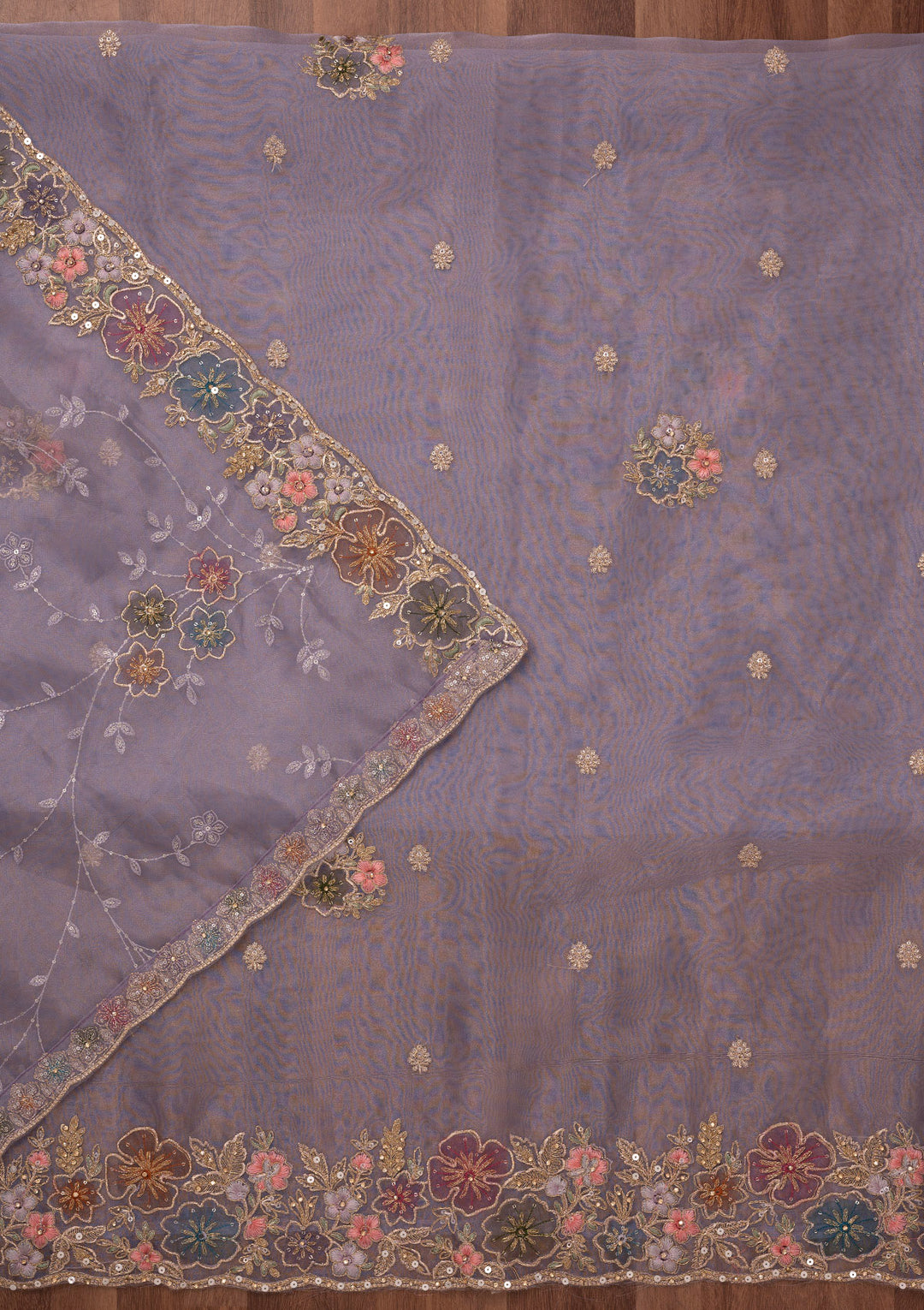 Purple Zariwork Semi Crepe Unstitched Salwar Suit