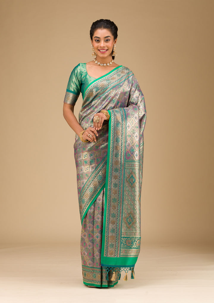Rama Green Swarovski Raw Silk Saree