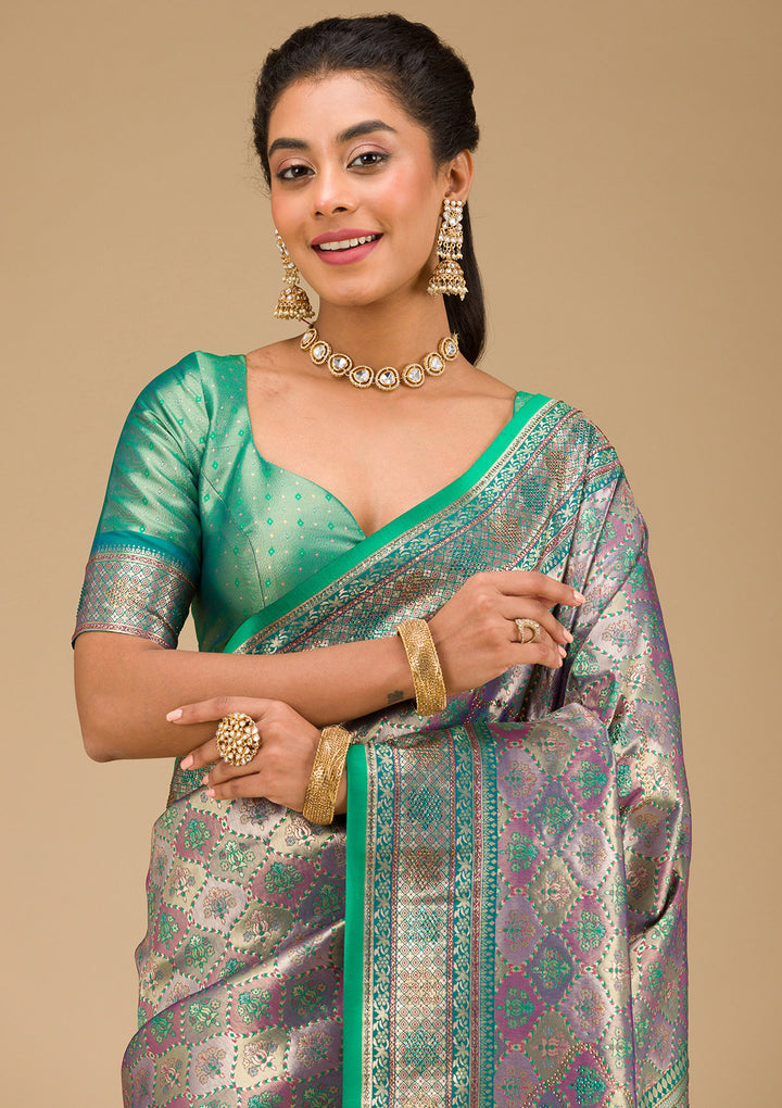 Rama Green Swarovski Raw Silk Saree