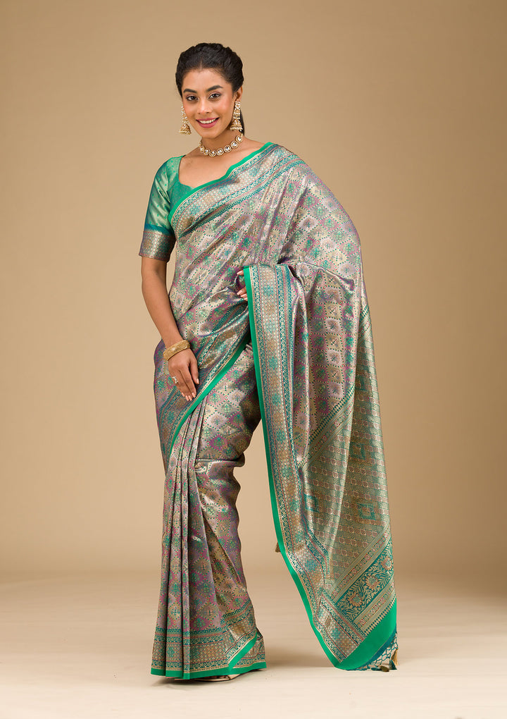 Rama Green Swarovski Raw Silk Saree