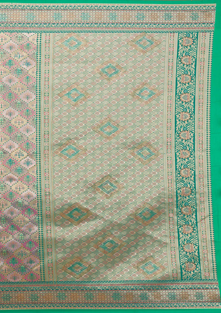 Rama Green Swarovski Raw Silk Saree