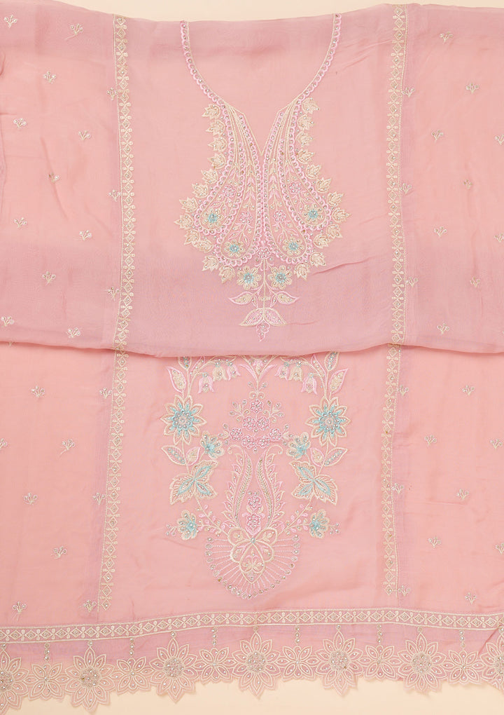 Lavender Threadwork Organza Unstitched Salwar Suit