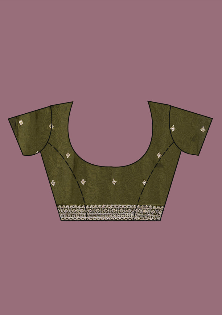 Rama Green Threadwork Tissue Saree