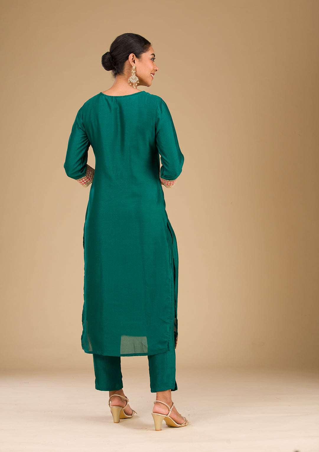 Rama Green Zariwork Semi Crepe Readymade Salwar Suit