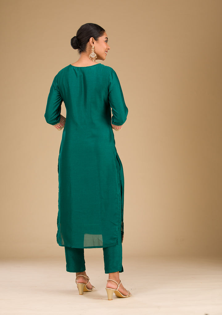 Rama Green Zariwork Semi Crepe Readymade Salwar Suit