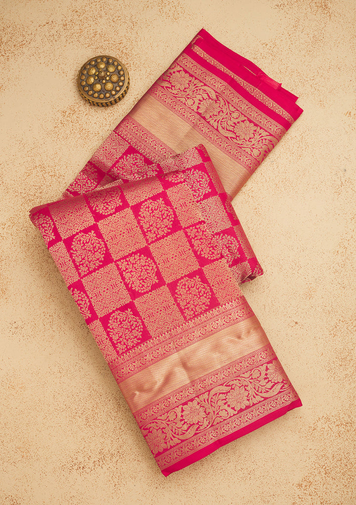 Rani Pink Zariwork Pure Silk Saree