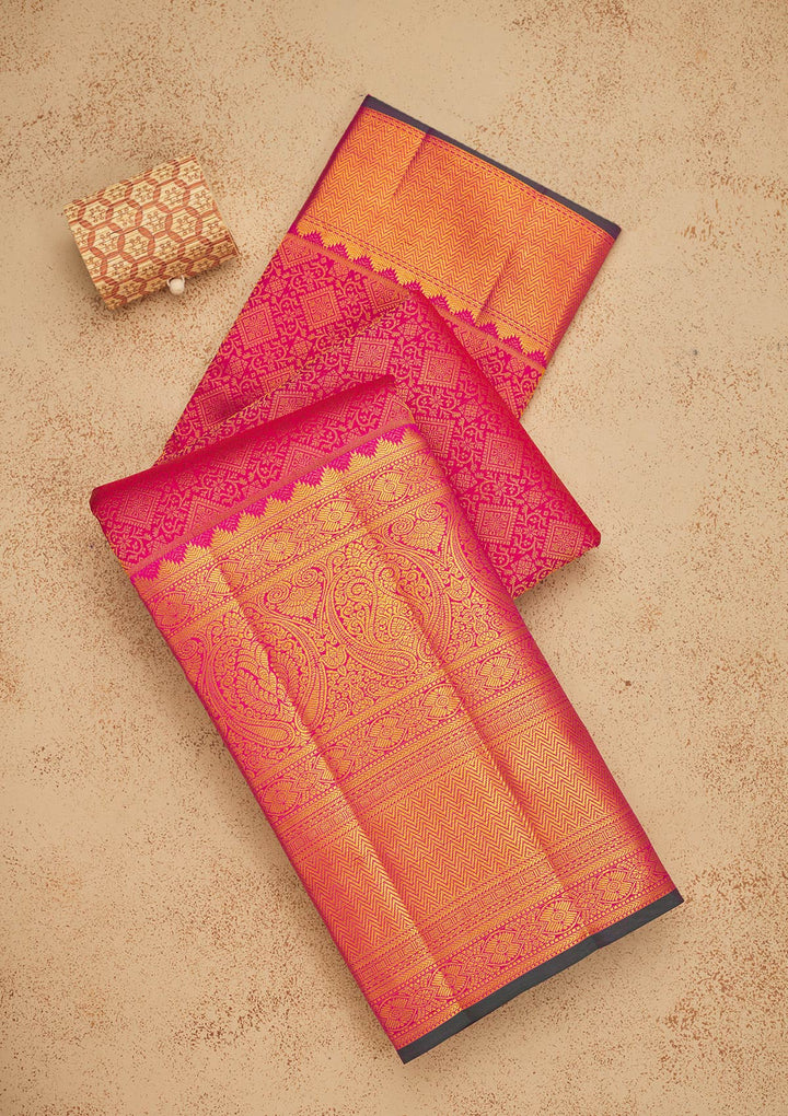 Rani Pink Zariwork Pure Silk Saree