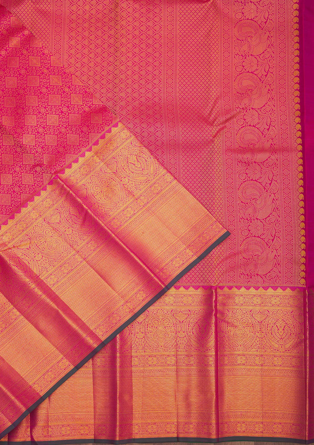 Rani Pink Zariwork Pure Silk Saree