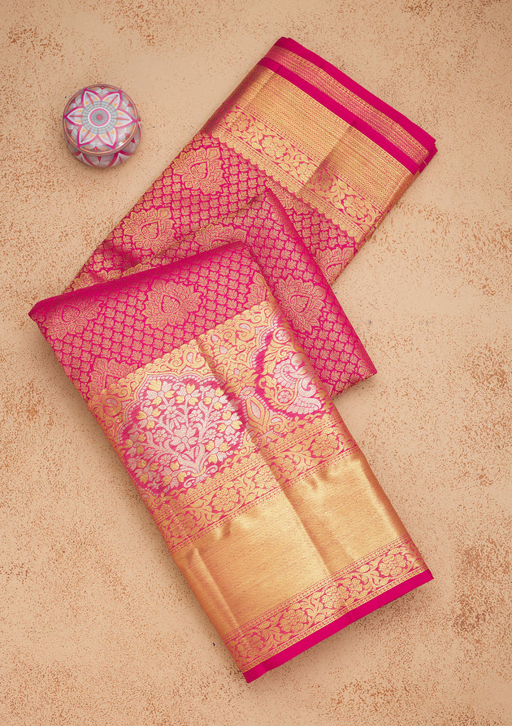 Rani Pink Zariwork Pure Silk Saree