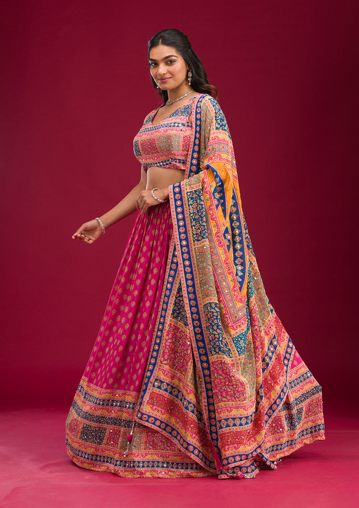 Rani Pink Mirrorwork Georgette Readymade Lehenga