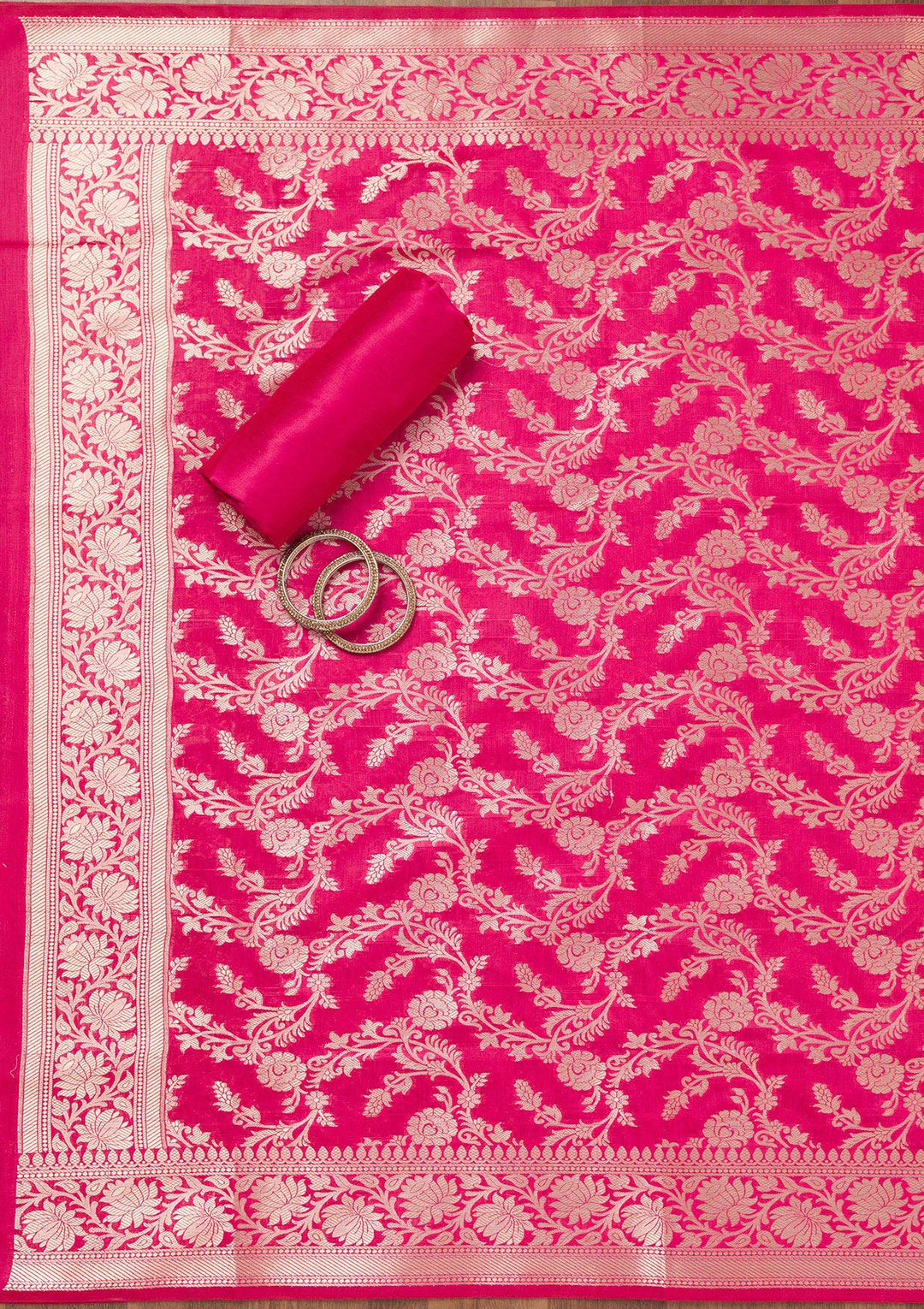 Rani Pink Zariwork Banarasi Unstitched Salwar Suit