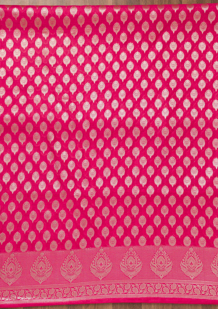 Rani Pink Zariwork Banarasi Unstitched Salwar Suit