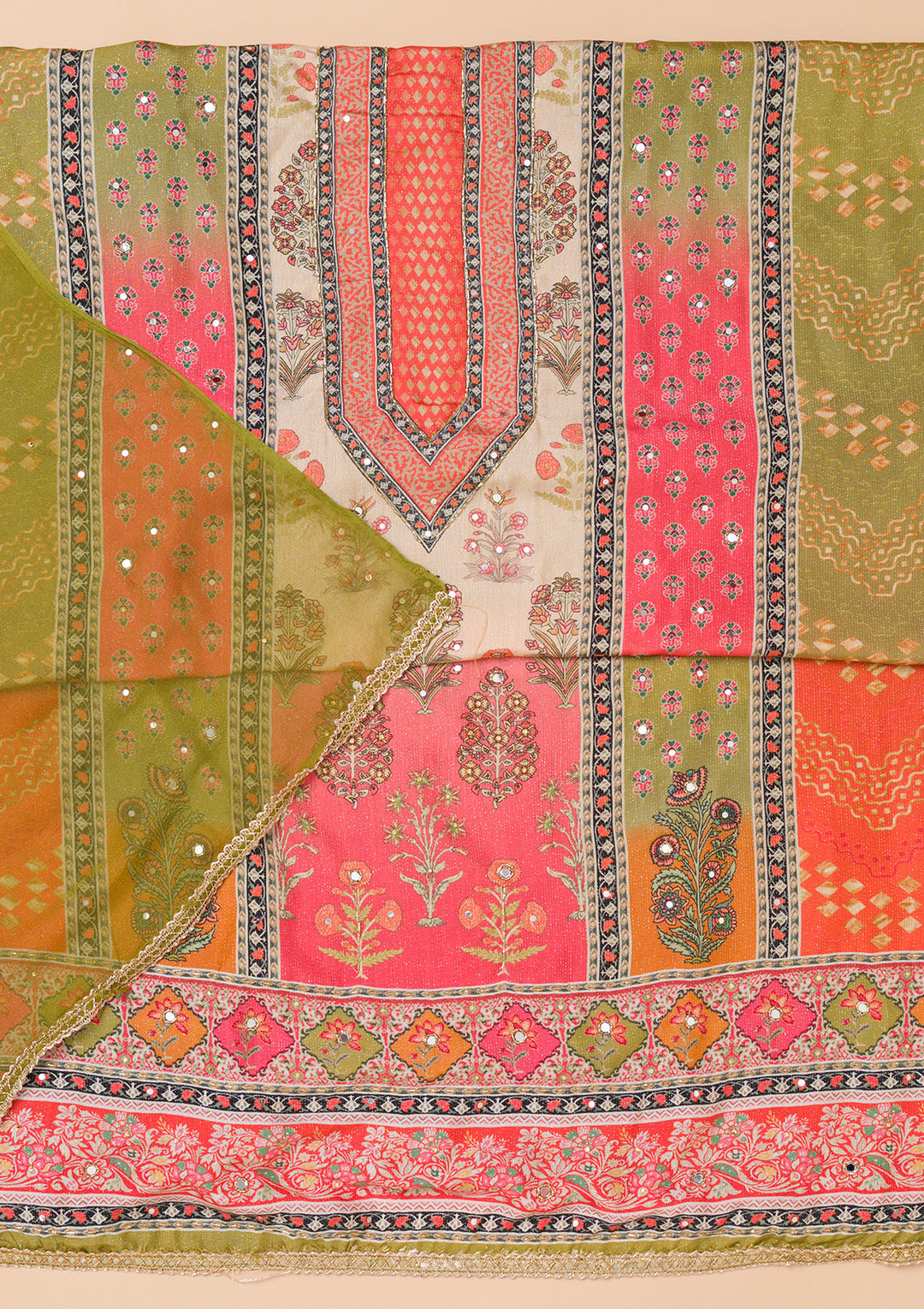Rani Pink Printed Semi Crepe Unstitched Salwar Suit