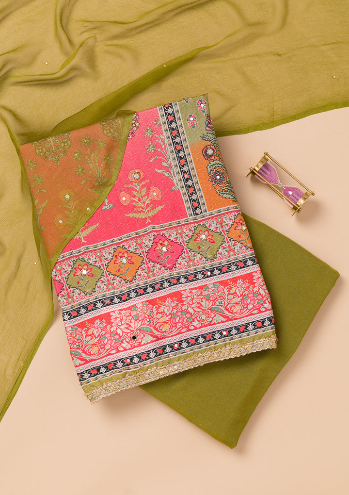 Rani Pink Printed Semi Crepe Unstitched Salwar Suit