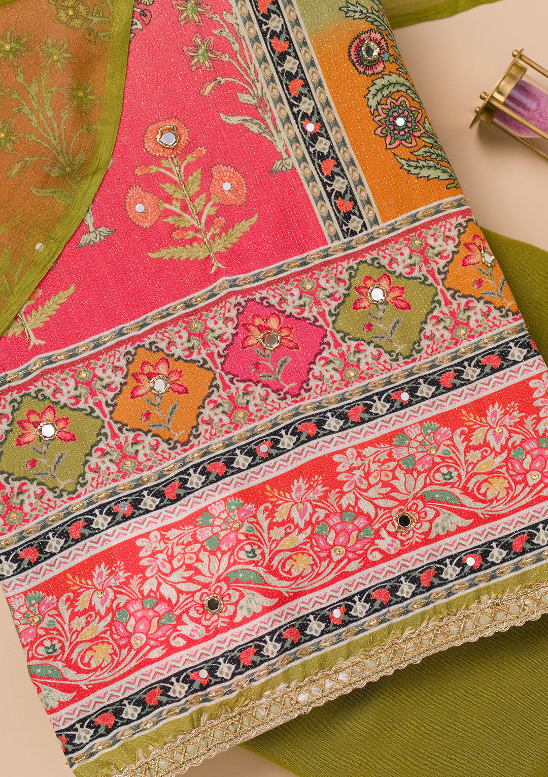 Rani Pink Printed Semi Crepe Unstitched Salwar Suit