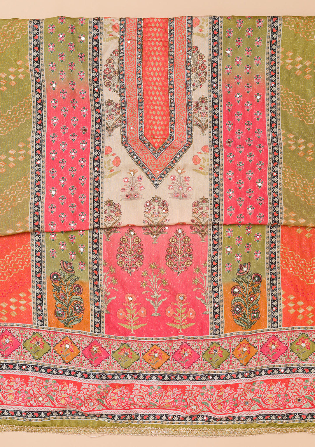 Rani Pink Printed Semi Crepe Unstitched Salwar Suit