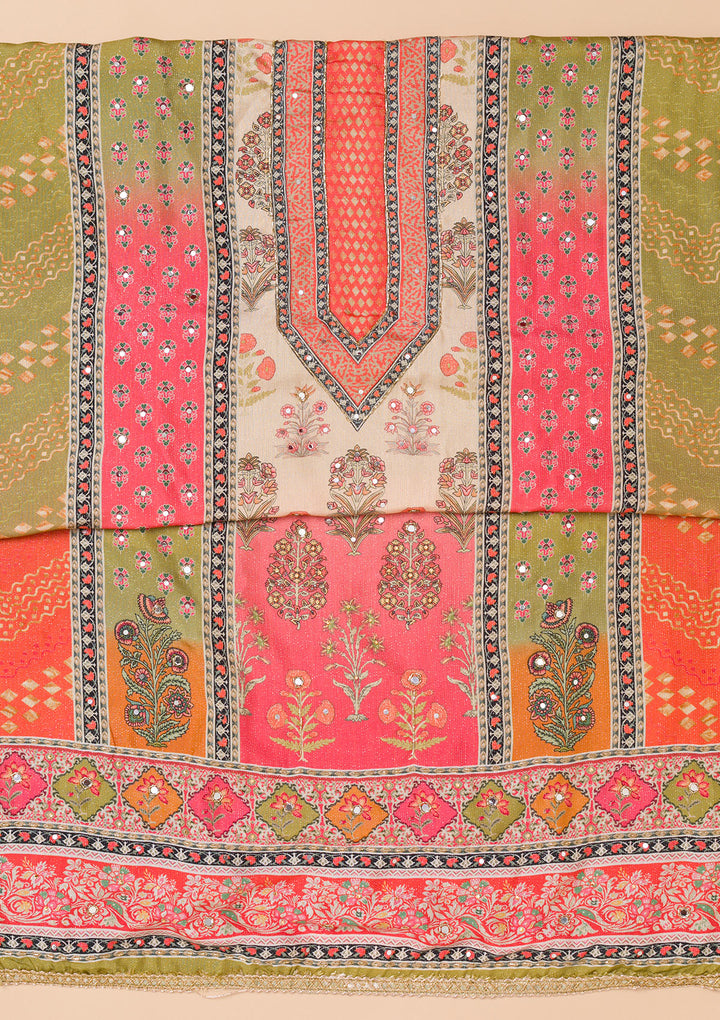 Rani Pink Printed Semi Crepe Unstitched Salwar Suit