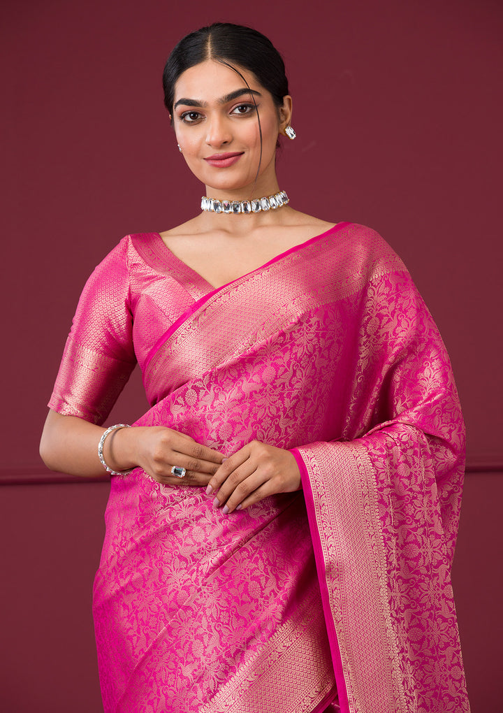 Rani Pink Zariwork Art Silk Saree
