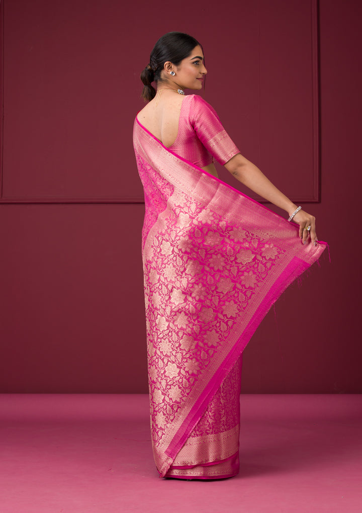 Rani Pink Zariwork Art Silk Saree