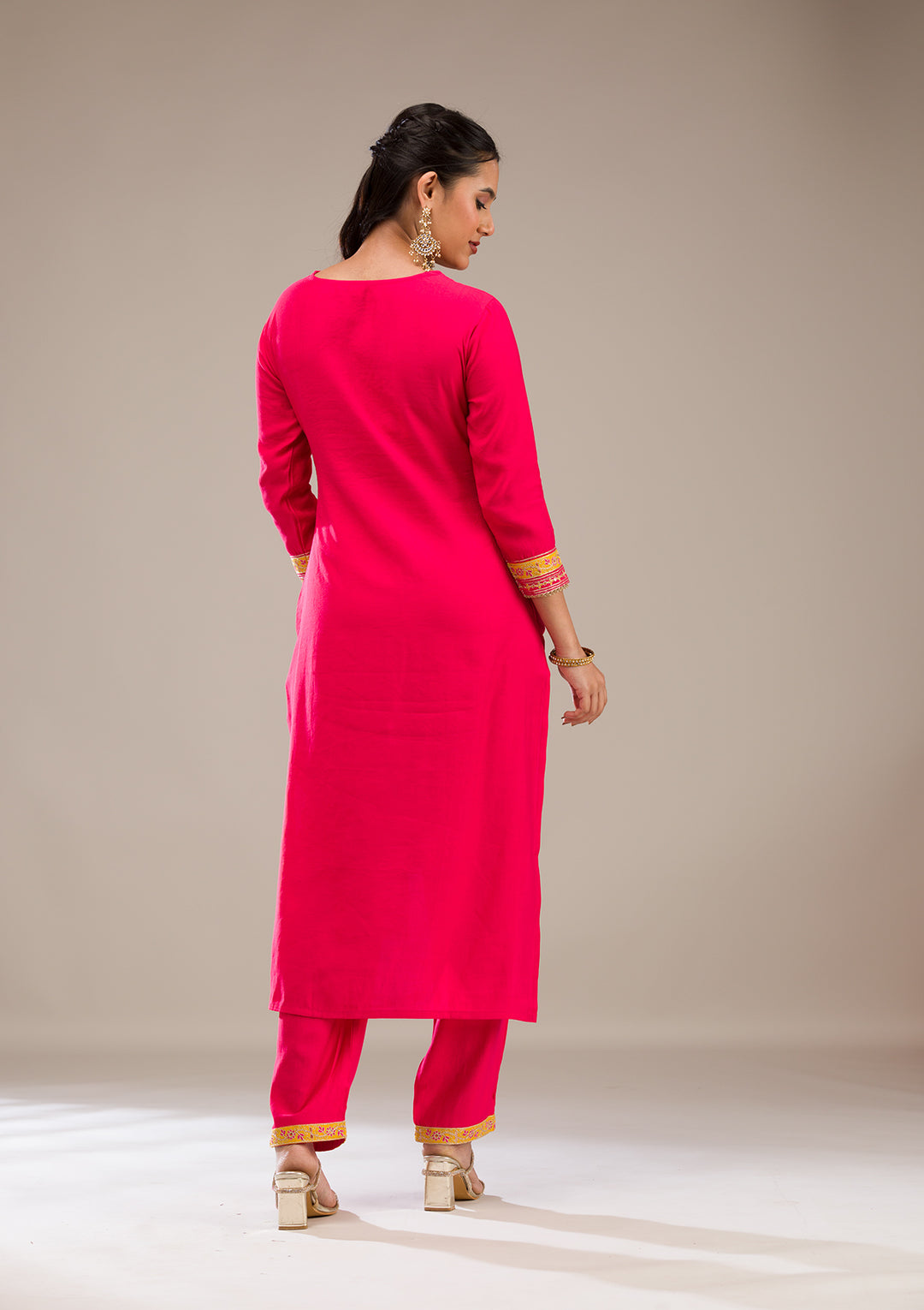 Rani Pink Zariwork Chiffon Readymade Salwar Suit