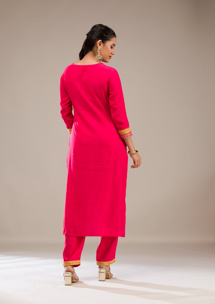 Rani Pink Zariwork Chiffon Readymade Salwar Suit