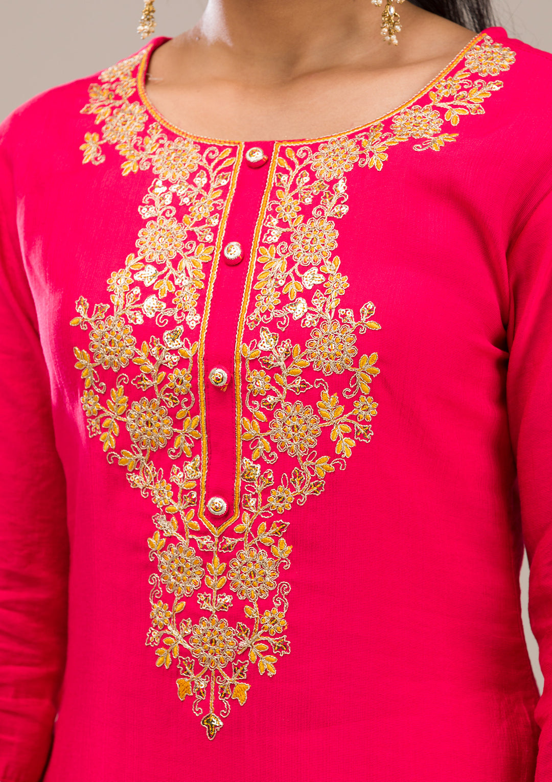 Rani Pink Zariwork Chiffon Readymade Salwar Suit