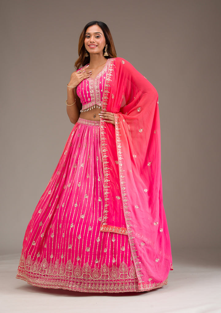 Rani Pink Zariwork Georgette Readymade Lehenga