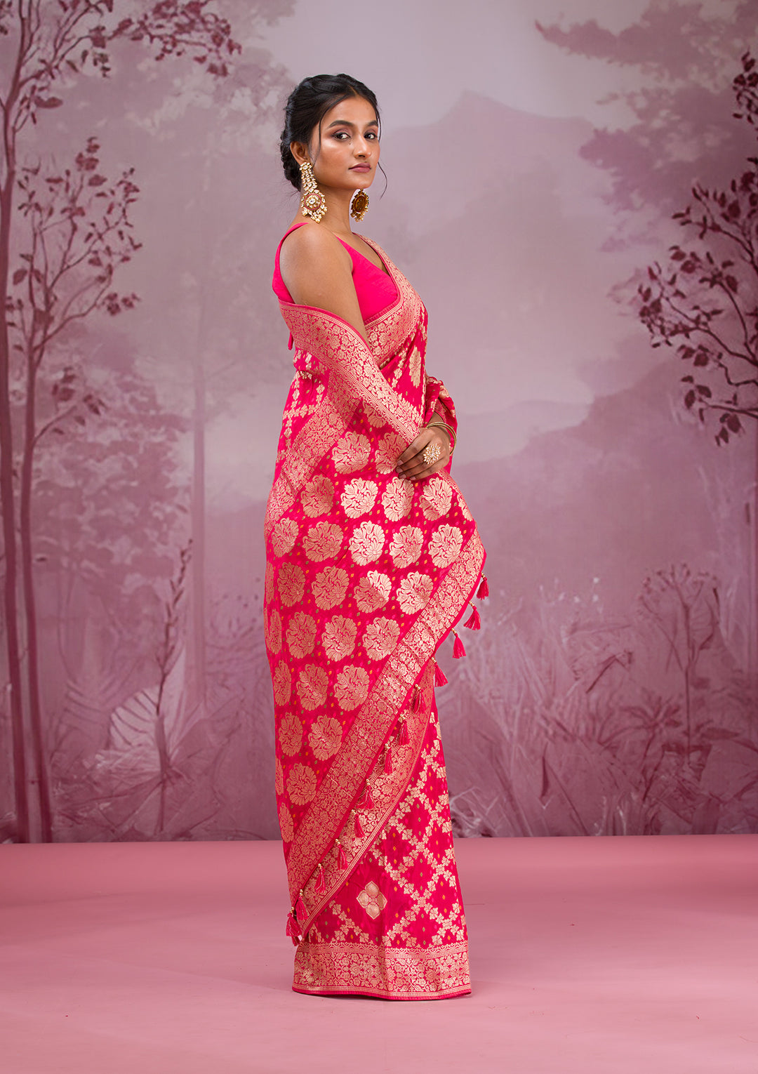 Rani Pink Zariwork Georgette Saree