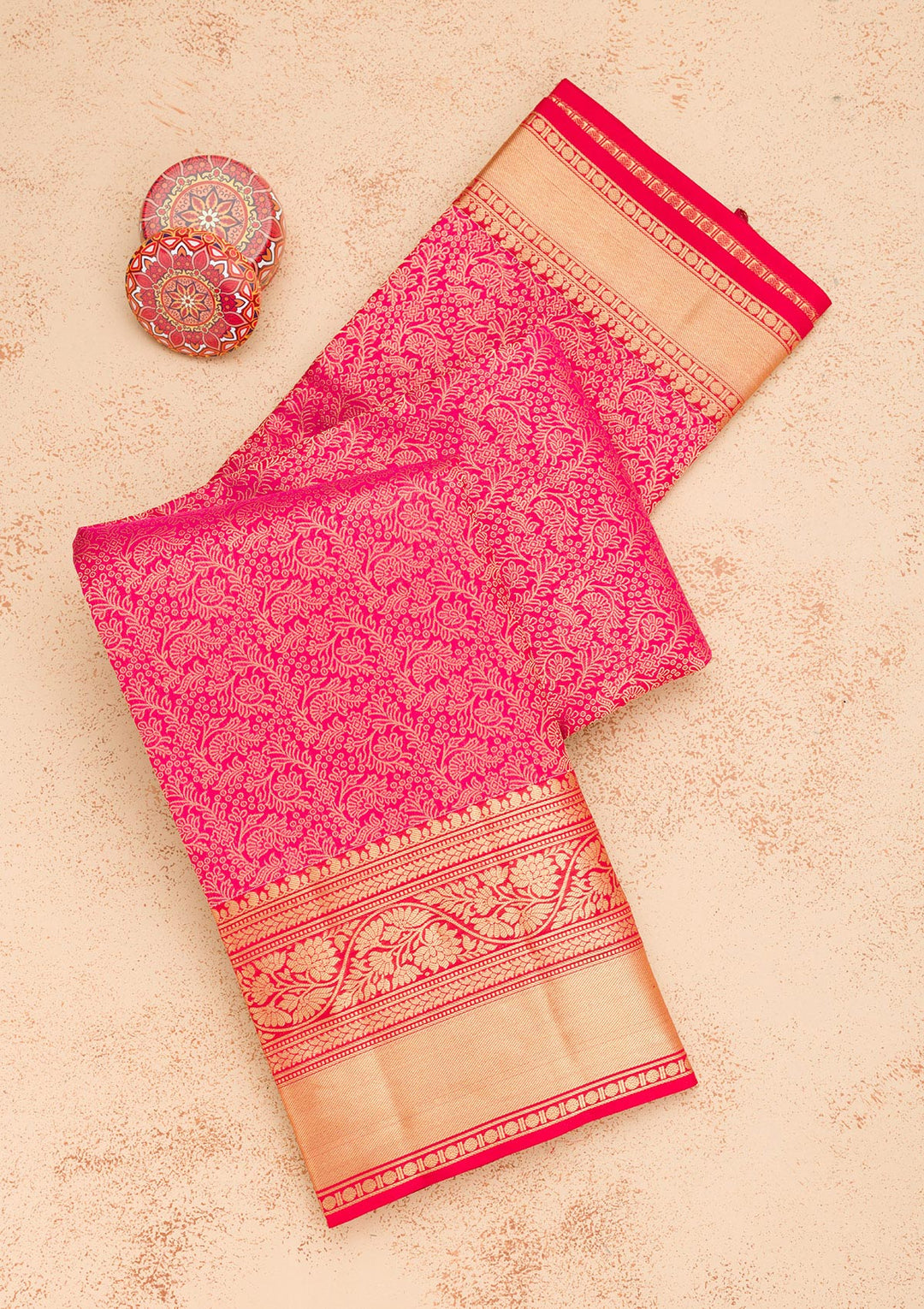 Rani Pink Zariwork Pure Silk Saree